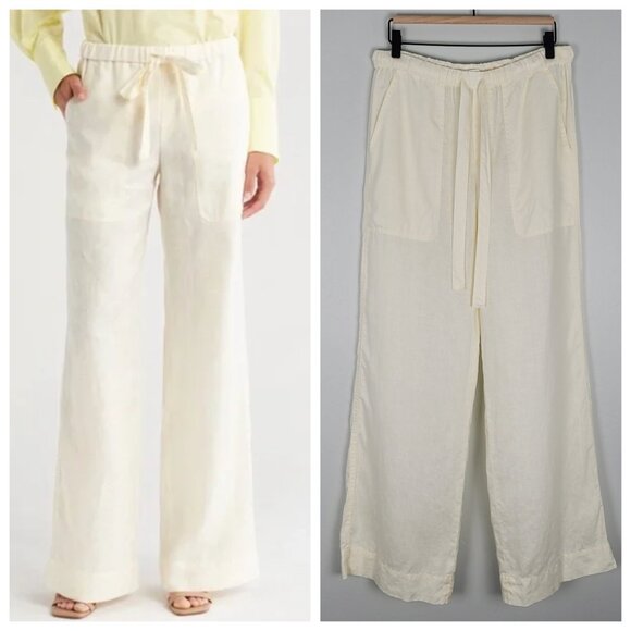 A.L.C. Nalia Wide Leg Linen Pull On Pants Relaxed High Waist Ivory Size 8 - Picture 1 of 12